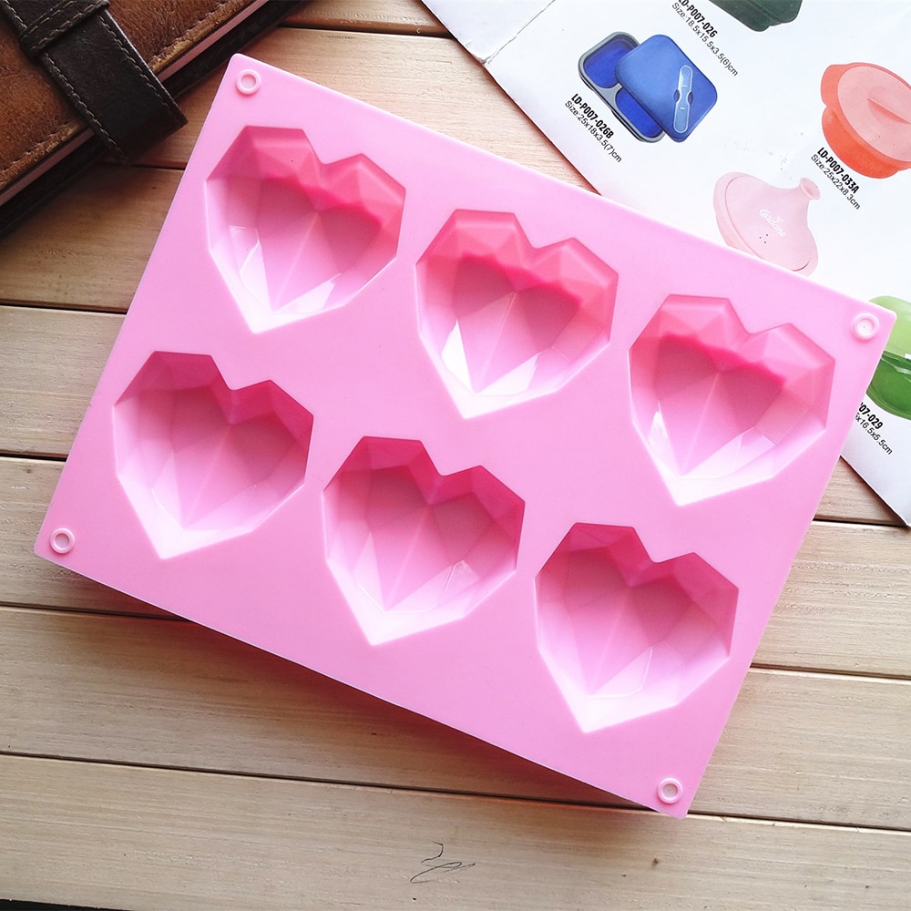 3D Diy Diamant Hartvorm Siliconen Mal Voor Bakken Taart Chocolade Fondant Zeep Kaars Mallen Voor Gebak Pudding jelly