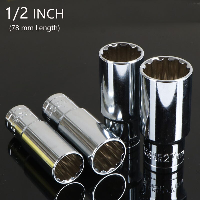 1Pcs 1/2" Drive 12 Point Deep Socket Wrench Head Cr-V Anti-rust Torx Socket Set 78mm Length Sleeve for Ratchet Wrench Head Tool