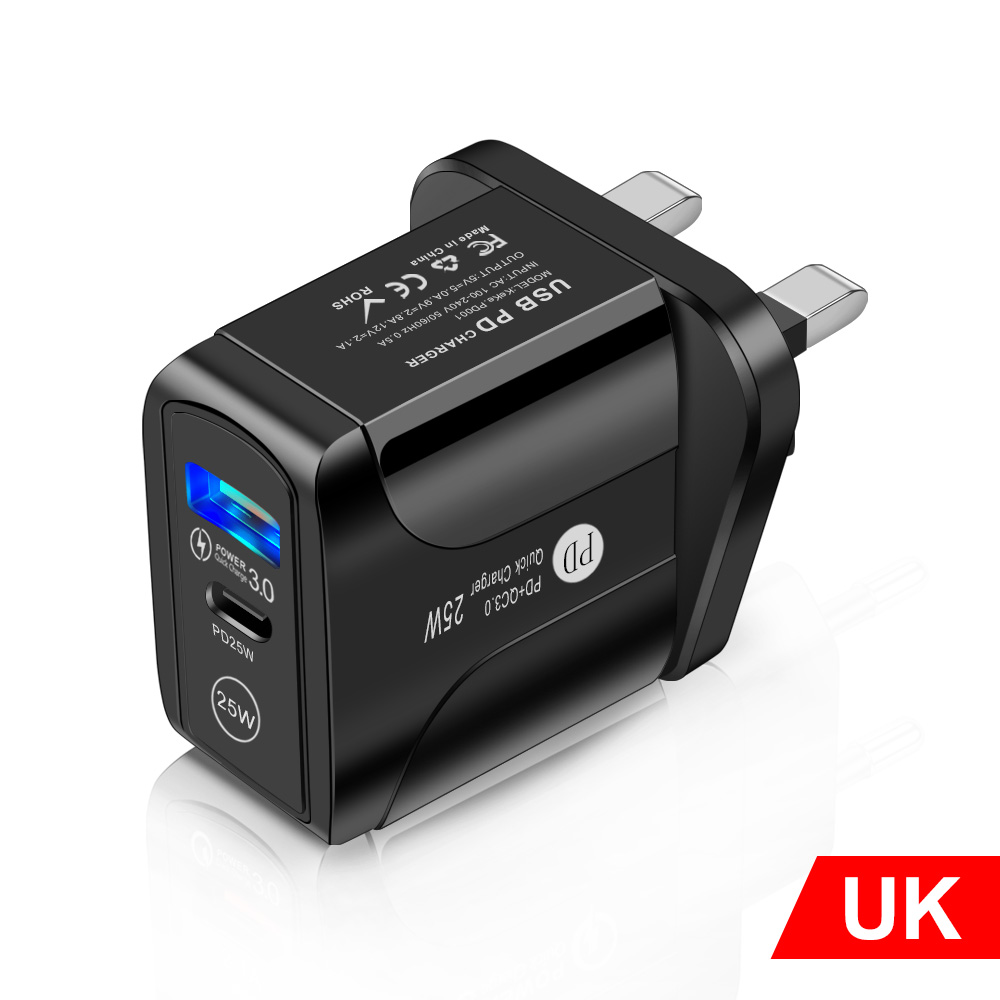 Lovebay Phone Charger PD 25W Quick Charge 3.0 Dual USB Charger For iPhone13 Pro Samsung Xiaomi Mobile Phone Fast Charging: Black UK Plug