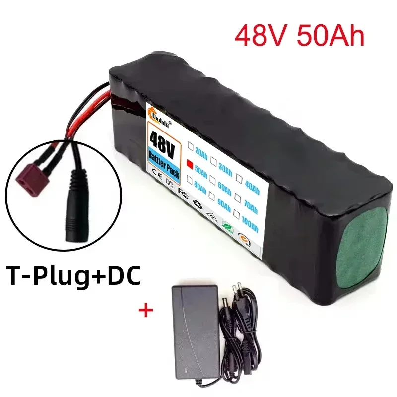 48V battery 50Ah 1000W 13S3P lithium-ion battery pack, suitable for of 54.6V 50000mAH Ebike electric with BMS+52.6V 2A charger: GRAY