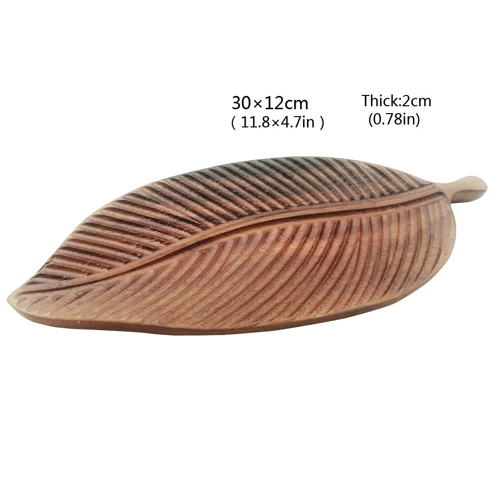 Plato de madera con patrón de hojas tallado a mano, plato de fruta, platillo, bandeja de té, postre, cena, Pan, platos de madera japoneses de forma Irregular: Café