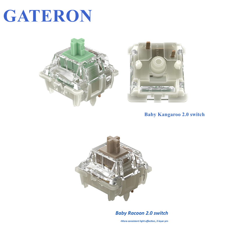 Gateron Baby Kangaroo2.0 Switch Baby Racoon 5pin Big Tactile Custom Mechanical Keyboard RGB 55g 20mm Spring lubed For Gaming Kit