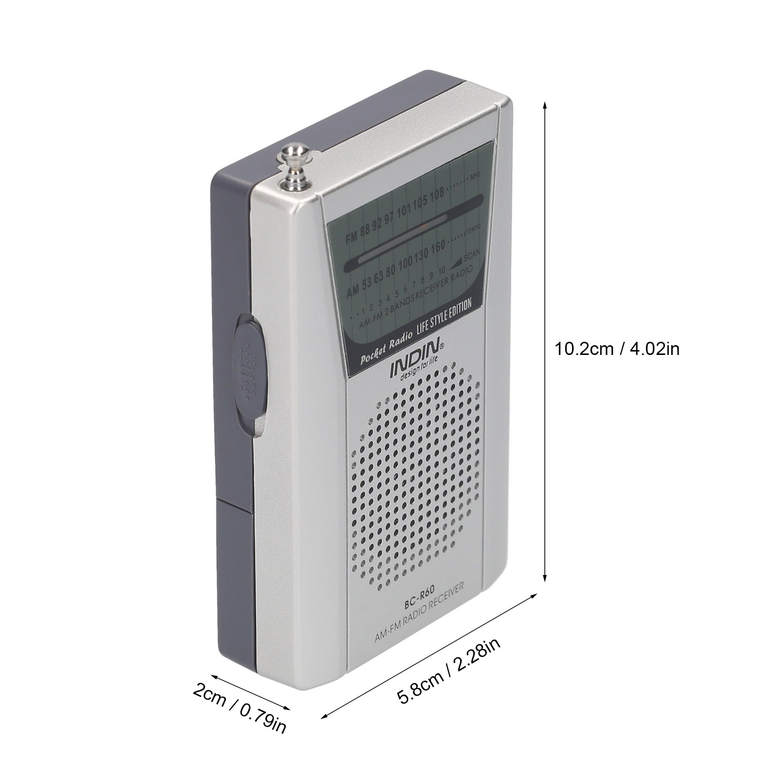 INDIN BC-R60 AM FM Portable Pocket Radio Telescopic Antenna Mini Radio Music Player Built-in Speaker for House & Outdoor