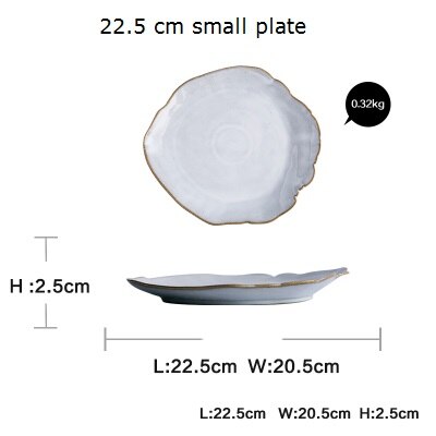 Kinglang keramisk uregelmæssig risskål dyb plade fad salatskål bordservice: 22.5 cm plader