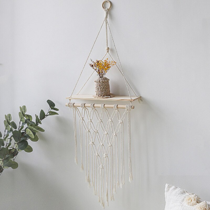 Bougeoir mural en bois en macramé, 1 pièce, décoration de maison Boho, tissage fait à la main, porte-bougie mural en bois, stockage flottant, SW