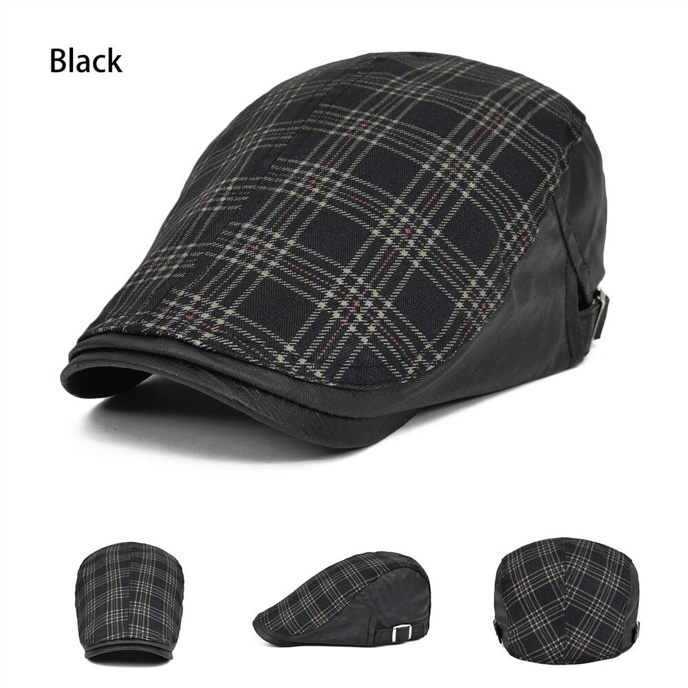 Voboom duckbill ivy casual barets hattar unisex sommar basker kepsar för män kvinnor justerbara märke bekväma plädkappar 026: Svart