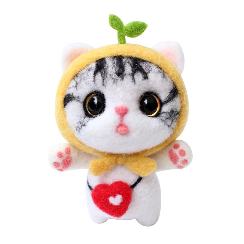 Christmas Cat Wool Felt Craft DIY Unfinished Poked Set Handcraft Needle Material M0XD: 05