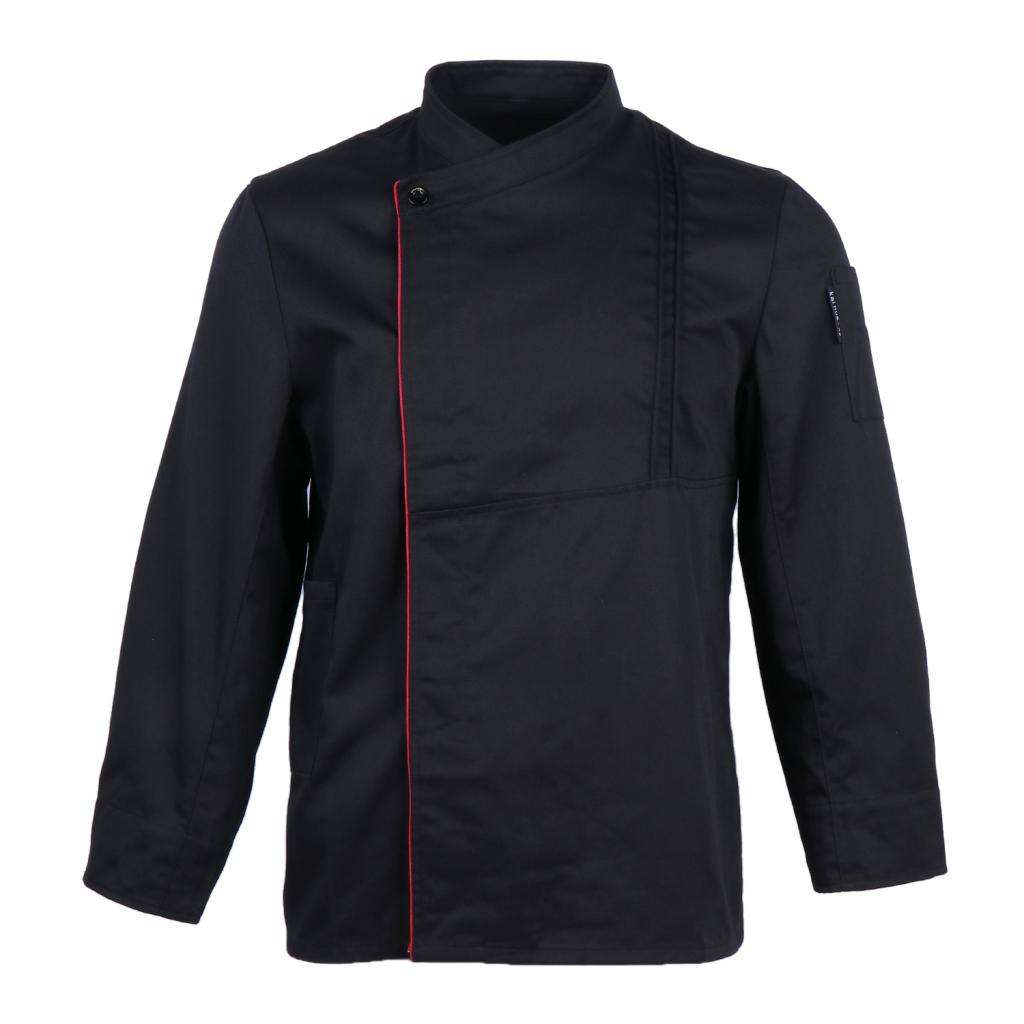 Unisex Chef Jacket Coat Kitchen Uniform Long Sleeve Classic Single-Breasted: Black XL