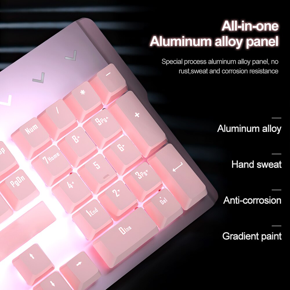 Cute Pink Gaming Mechanical keyboard Wired computer Keyboard 104key USB Interface White Backlight Suitable for Gamers PC Laptops