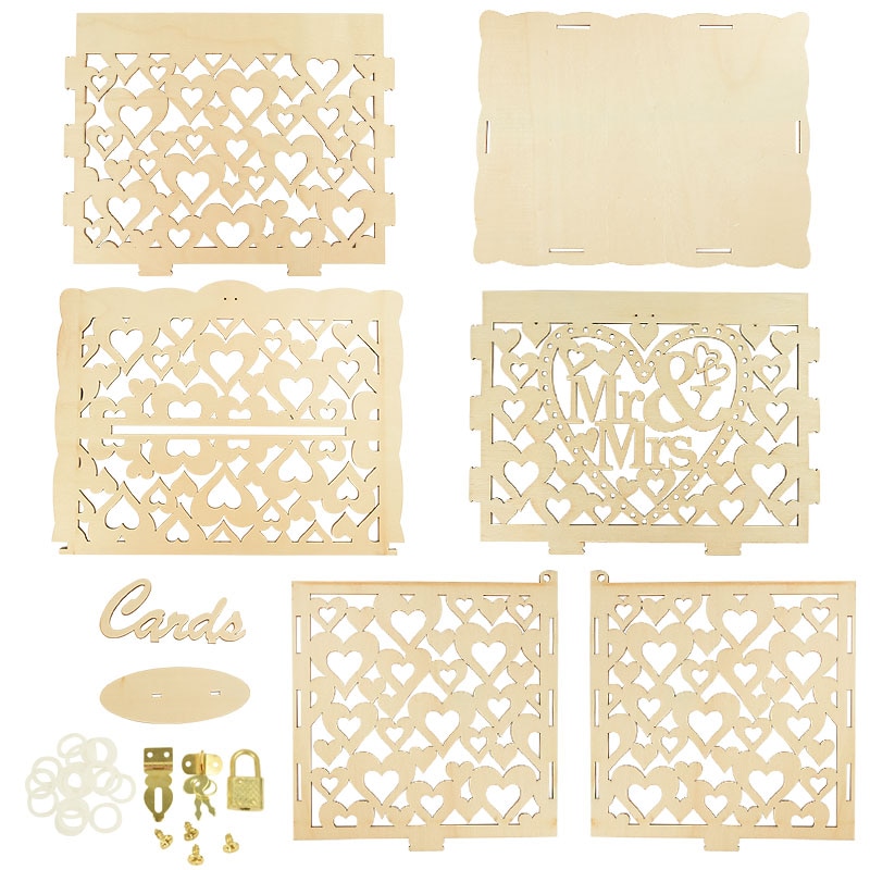 Wedding Card Box Envelope Card Wooden Boxes Hollow Floral Pattern Invitation Card DIY Box Wedding Party Decoration Supplies