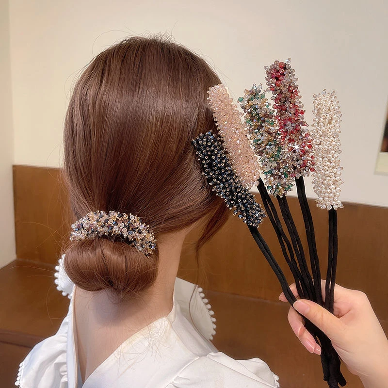 Donut de cristal Floral Updo para mujer, palo de pelo fácil de hacer moños, placa de bricolaje, diadema flexible, accesorios para el cabello,