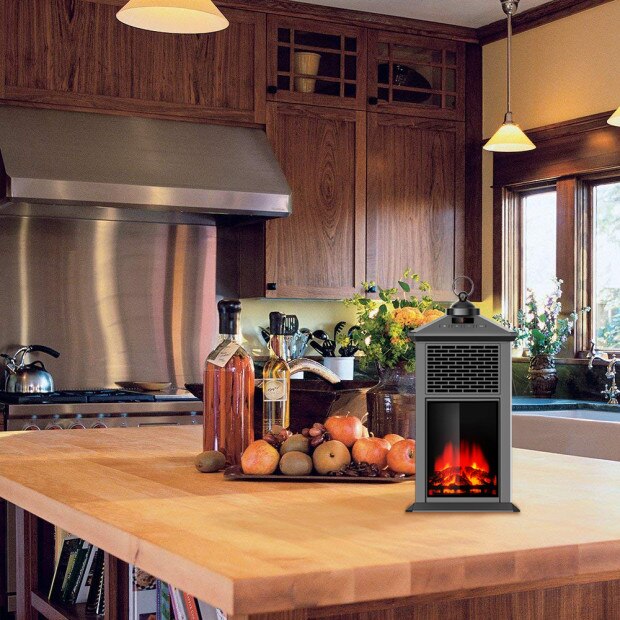 DUOLANG Elektrische Kachel Haard Kachel Draagbare Kachels voor De Thuis met 3D Vlam Effect, Thermostaat Afstandsbediening, 400 W, Zwart