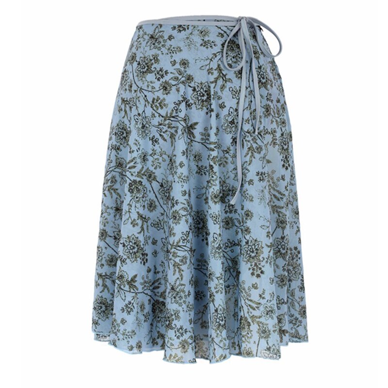 Middle Long Chiffon Watercolor Printed Ballet Skirt Dress Adult Women Lyrical Soft Lace Up Dance Practice Skirts