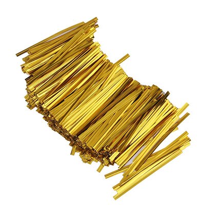 Lot de 500 cravates d'emballage scellées en sachet de bonbons, biscuits, pour emballage de , à faire soi-même, pour fête de mariage, boulangerie, spécialement torsadées, décoration de maison: 500pcs gold