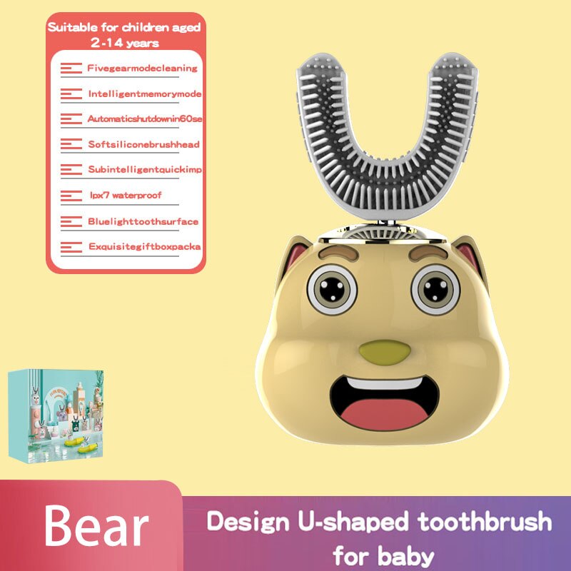 Intelligente 360-Graden Elektrische U-Vormige Tandenborstels Voor Kinderen Bevatten Automatische Ultrasone Tanden Ceaning En Whitening Auto: bear