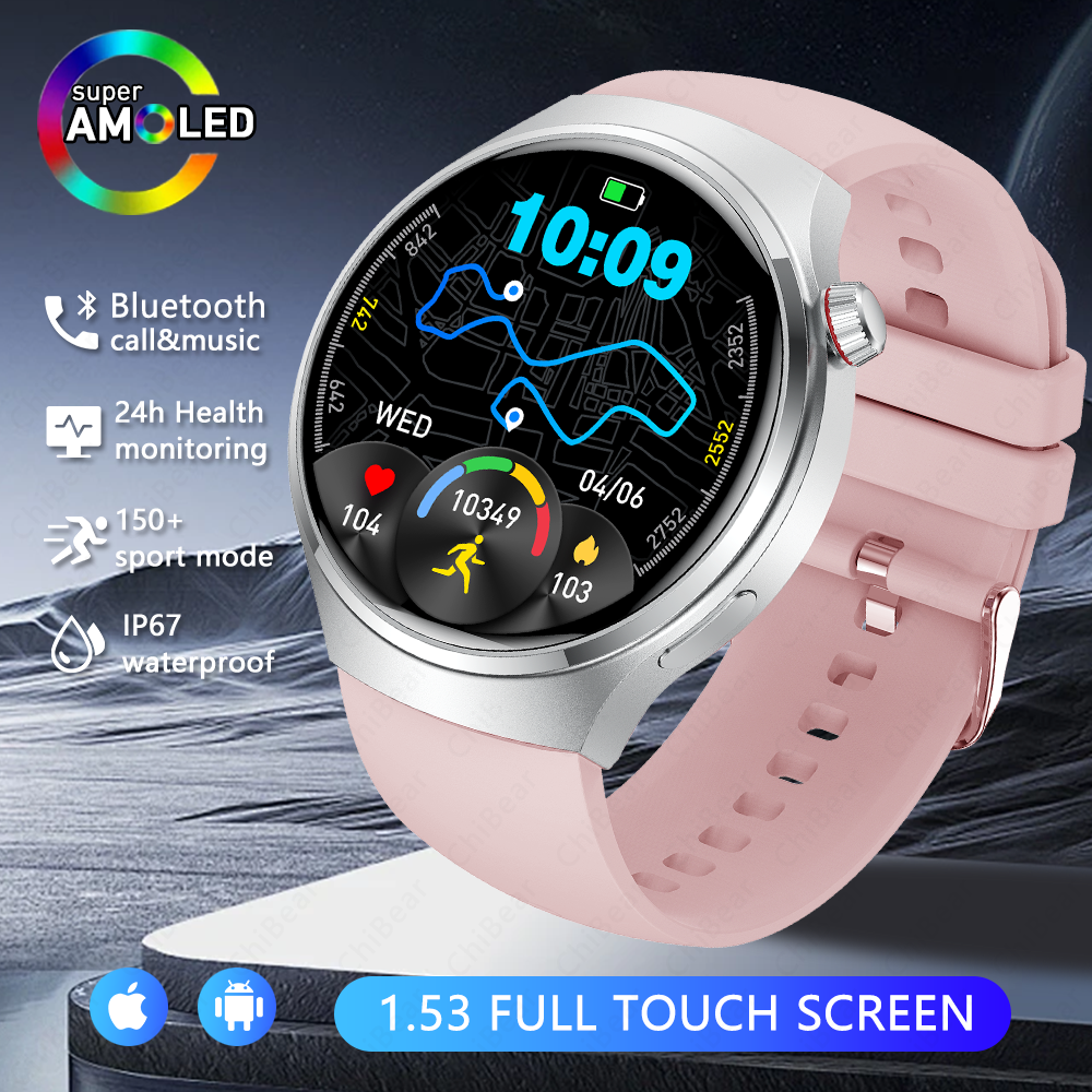 Relógio gt4 relógio inteligente homem mulher 360*360 tela hd freqüência cardíaca150 + modo esportivo bluetooth chamada pista de fitness à prova dwaterproof água smartwatch: Marrom