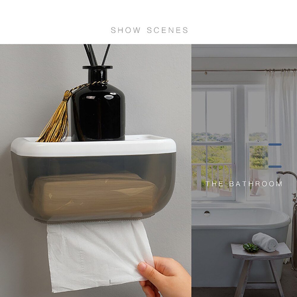 Bathroom Toilet Waterproof Paper Container Plastic Tissue Box Free Punched Paper Holder Storage Box Half Transparent