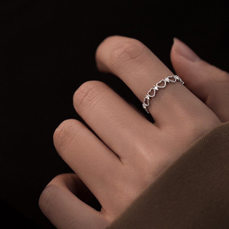 Bagues ouvertes simples en forme de cœur creux pour filles, bagues de couleur argent, bijoux de mariage esthétique, de promesse pour femmes