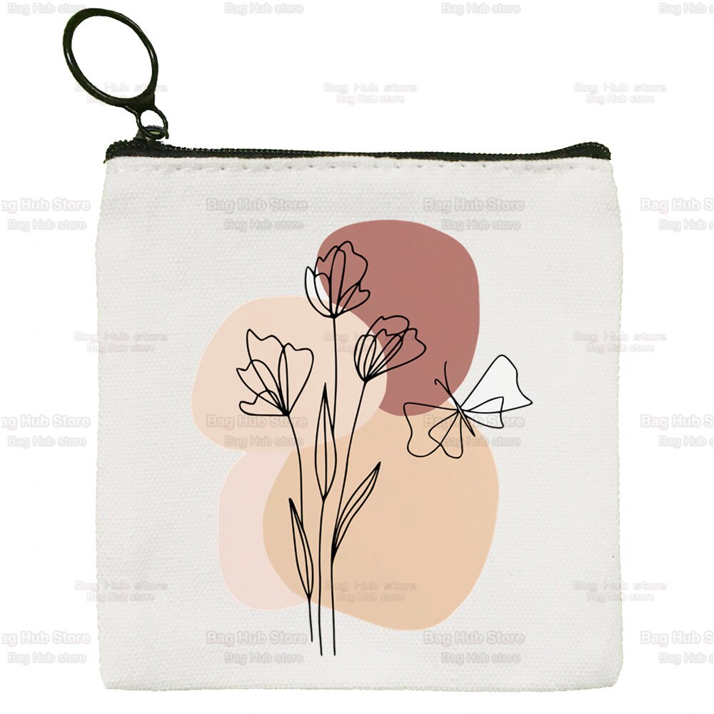 Blue Butterfly Color Flying Flower Cartoon Coin Purse Female Mini Canvas Art Cute Key Case Coin Purse Student Wallet: W