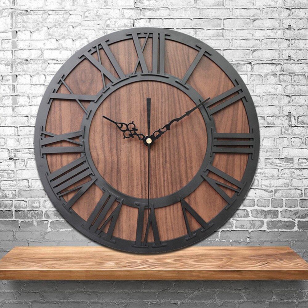 Roman Digital Wall Clock Simulation Wooden Wall Clock Roman Number Craft Wall Clock Acrylic Wall Clock (Black Shipment without B