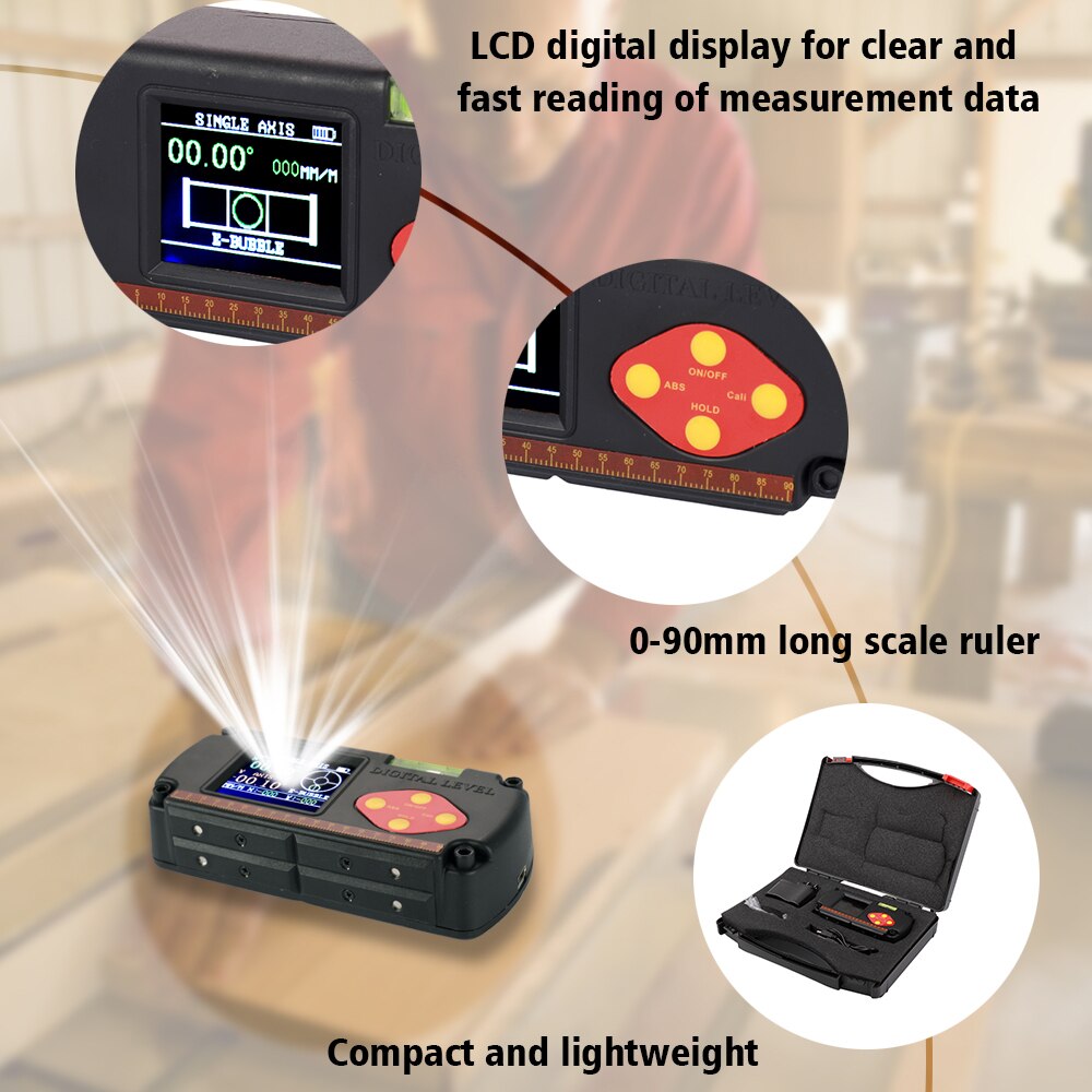 Digital Level with USB Cable LCD Dual-axis Angle Ruler Digital Level Inclinometer 0.1° Accuracy and Built-in Lithium Battery