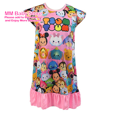 Kids Meisjes Nachthemd Zomer Cartoon Print Korte Mouw Nachtjapon Kinderen Casual Nachtkleding Gewaad 3-9Years: Black / L(7T-8T)