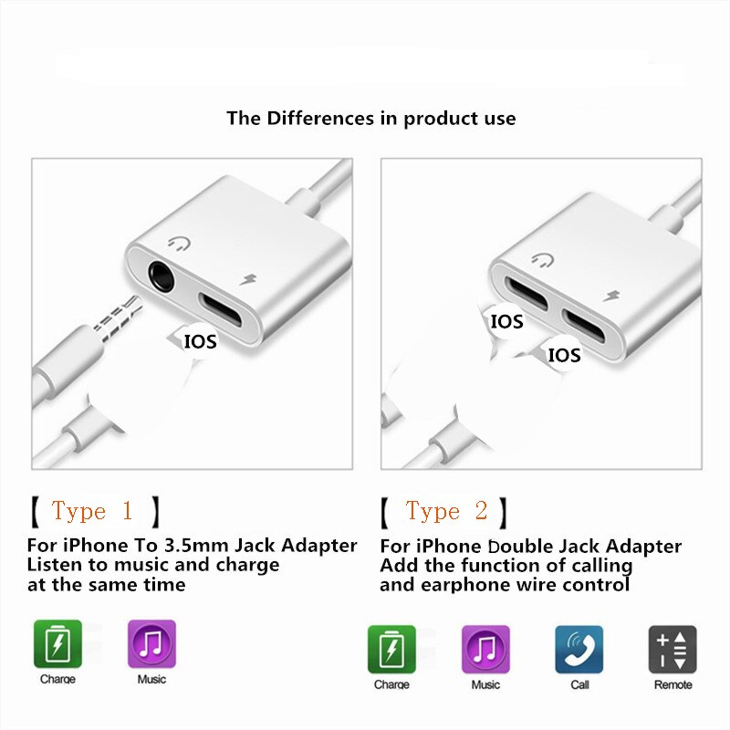 2 in 1 adapter til iphone 7 8 7 8 plus x opladning lyttende lightning  to 3.5mm jack-adaptere til iphone 8 8 plus x hovedtelefoner