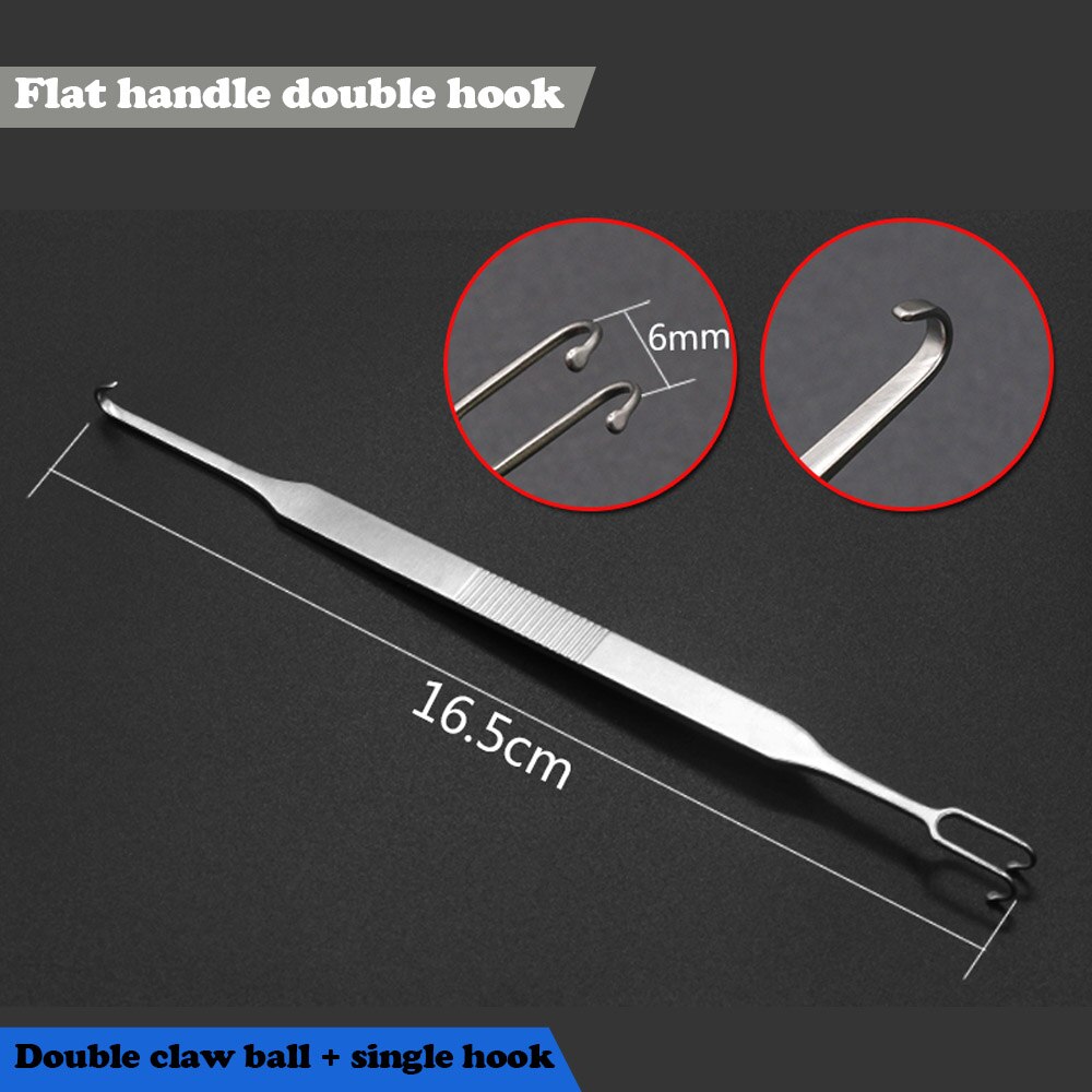 Nose shaping hook L-shaped right angle pull hook mandibular angle double head pull: Brushed Chrome