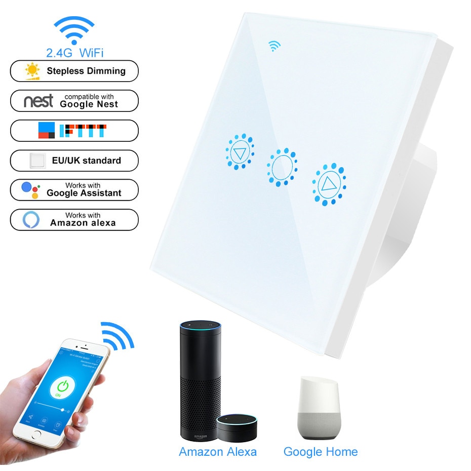 Dimbar wifi smart lysbryter 1 gjeng berøringskontroll trinnløs mørkere bryter 300w fjernkontroll alexa google assistent ifttt