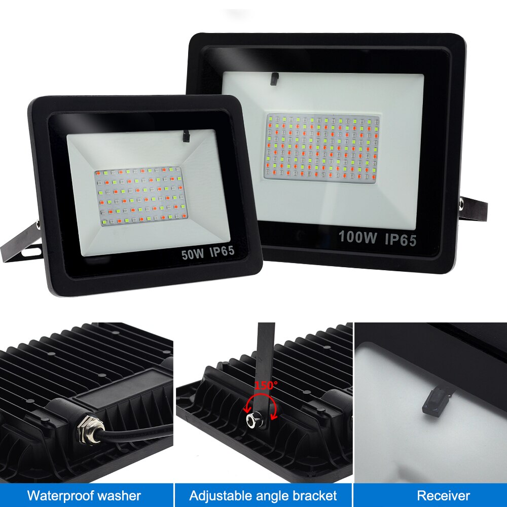RGB LED Spotlight AC220V 30W 50W 100W RGB LED FloodLight with 24Key IR Remote IP65 Waterproof Outdoor Landscape Lighting.