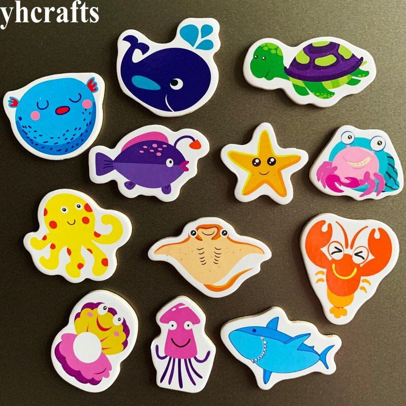 12PCS/LOT. Giraffe Sika deer crocodile Panda Turtle animals flowers soft magnet White blackboard magnet Kindergarten crafts OEM: 12PCS ocean