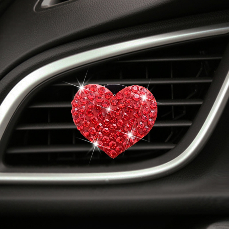 Clip de aromaterapia para coche en forma de corazón, diamantes de imitación creativos, salida de aire acondicionado, decoración de perfume, clip, accesorios para coche: Rojo