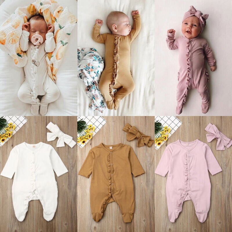 Newest Infant Baby Boy Girl Romper Playsuits Bodysuit Sleepwear Pyjamas Headband Clothes Kids Baby Girl Blanket Sleepers