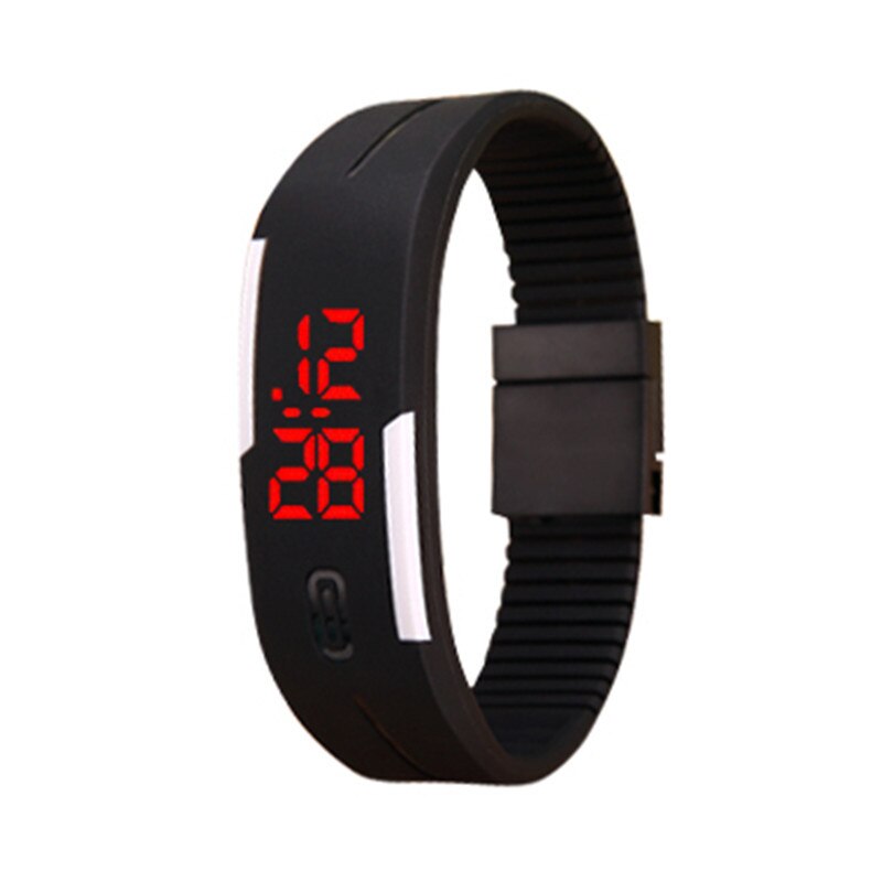 Led digital sport børne ur slik farve børn børn ure fødselsdag til drenge piger ur gummi led børn ure: Sort