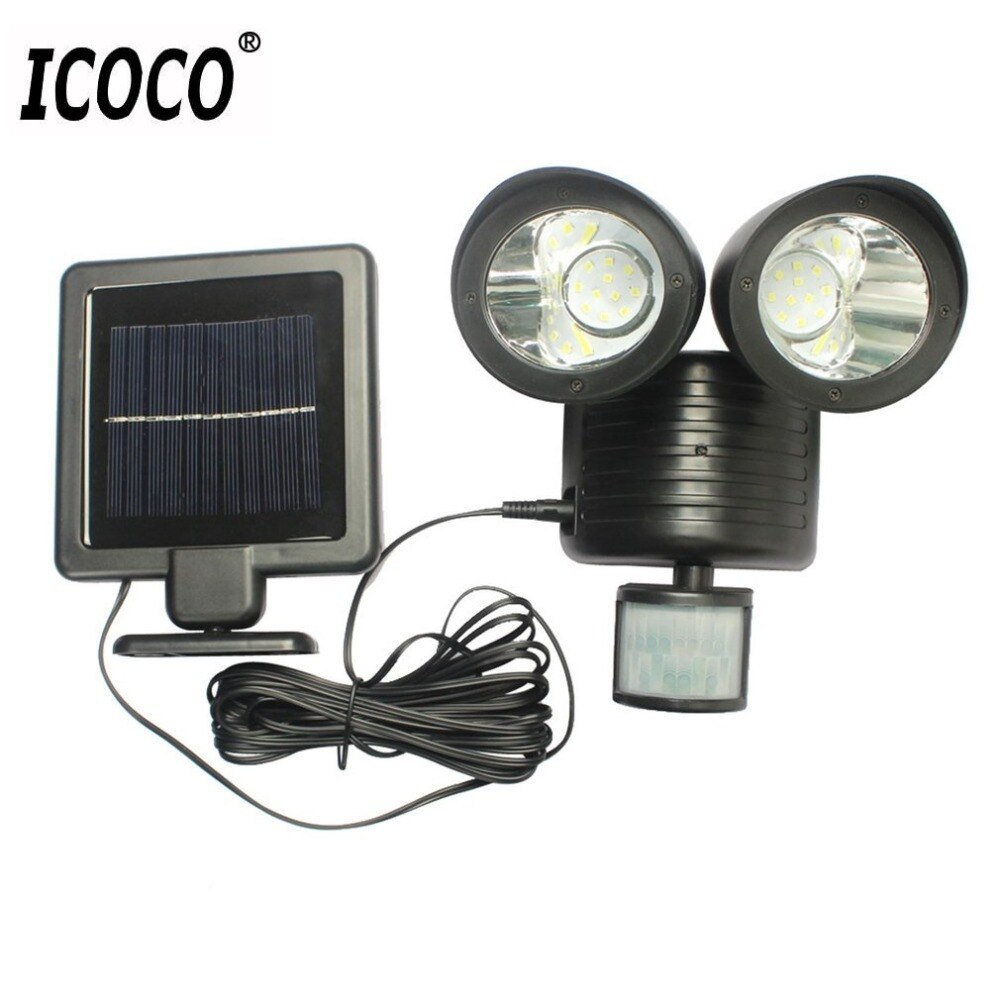 Icoco 22 led dobbelt sikkerhedsdetektor solar spot lys bevægelsessensor projektør udendørs væglampe til havelandskab
