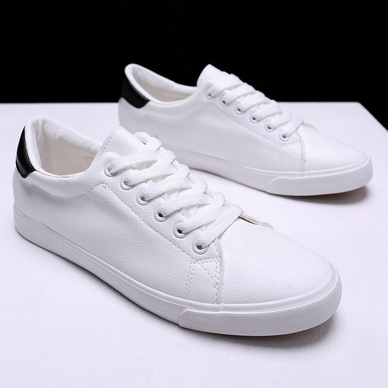 Vita skor herr sneakers mjukt läder herr fritidsskor märke herrskor  n035: Svart / 10