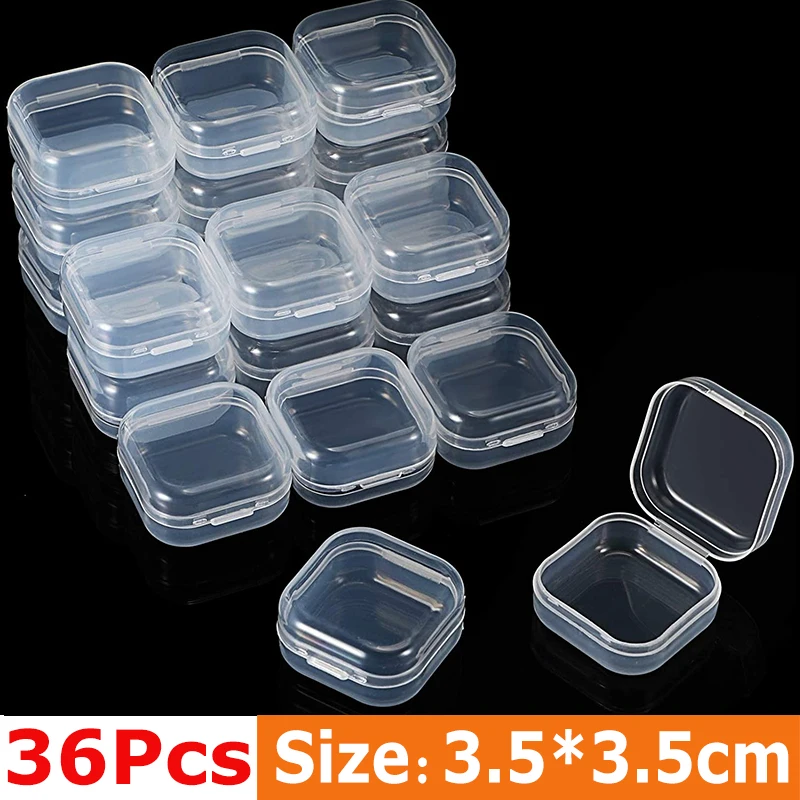 48 Packs Clear Small Plastic Containers Transparent Storage Box with Hinged Lid for Items Crafts Jewelry Package Clear Cases: black