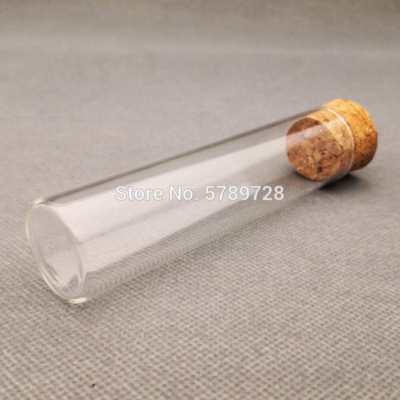 Tubo de ensayo de fondo plano de vidrio transparente con tapón de corcho, recipiente de reacción de laboratorio con boca plana de vidrio grueso, 25x100mm, 30 unids/lote