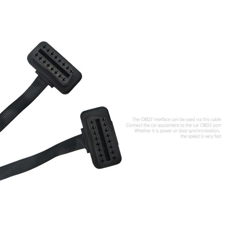 1pcs 16Pin OBD2 Male To Double Female Splitter Flat Thin Y Connector Extension Cable Suit for OBD II port