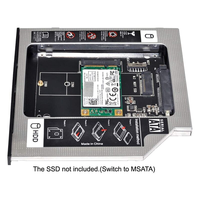 SSD di MSATA NGFF B/m-key alla cassa del Caddy di Slimline SATA 13Pin per la baia ottica universale del CD/DVD-ROM del computer portatile di 9.5mm