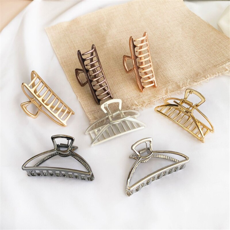 Women Girls Geometric Hair Claw Clamps Metal Hair Crab Barrettes Solid Color Hairpin Large Size Hair Accessories