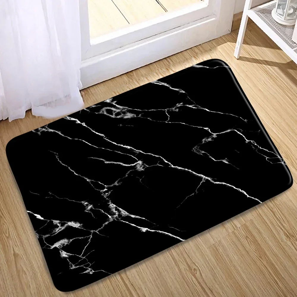 Abstract Black White Marble Bath Mat Set Geometric Texture Modern Carpet Home Bathroom Decor Non-slip Rugs Toilet Cover: PURPLE