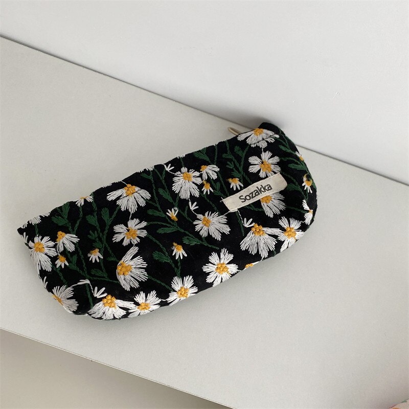 Retro blomstret makeup rejsetaske bomuld telefon clutch bærbar kosmetik taske lynlås skønhed etui kvindelig nødvendighed organisator