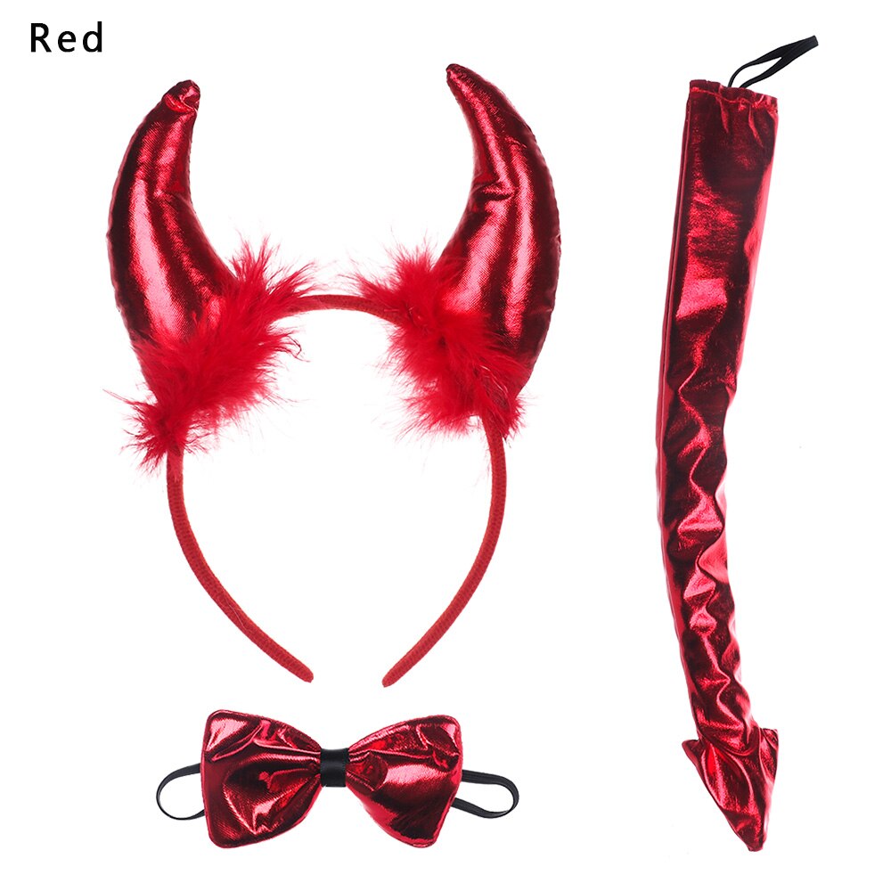 3 stk/sett nyhet halloween djevel pannebånd til kvinner jenter demon horn hår bøyle kostyme hodeplagg cosplay fest dekor tilbehør: Rød