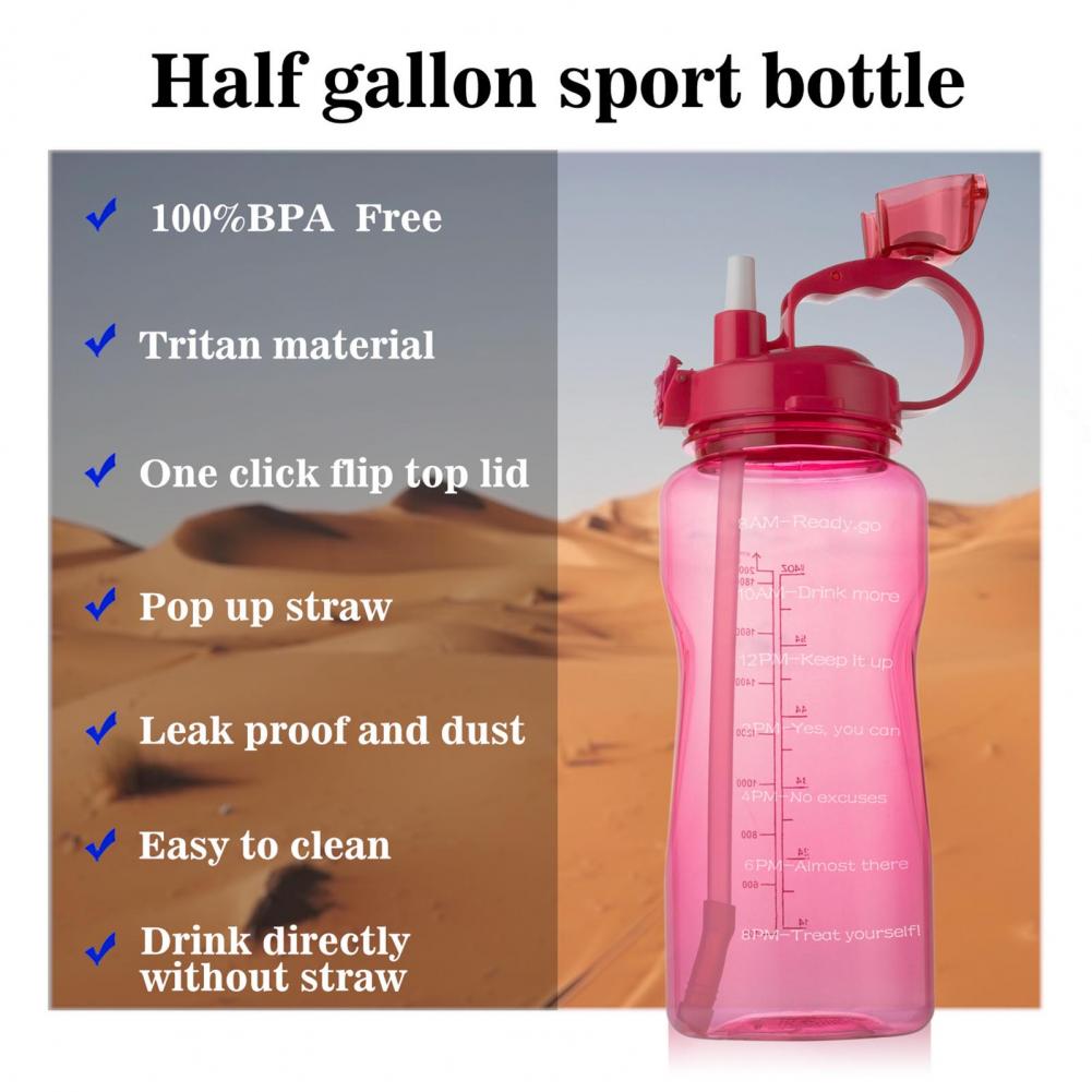 Tirtan 2L Stylish Outdoor Water Bottle Tasteless Kettle Time Marker for Fitness