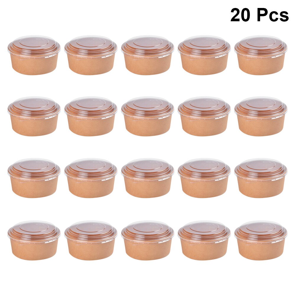 20pcs Disposable Kraft Paper Bowls Fruit Salad Bowl Food Packaging Containers Party Favor (16oz, with Lid): Size 3