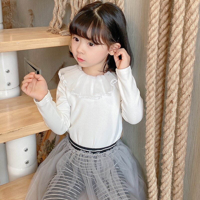 Lente Zomer Baby Meisjes Kant Collsr Effen Kleur Wit Prinses Overhemd