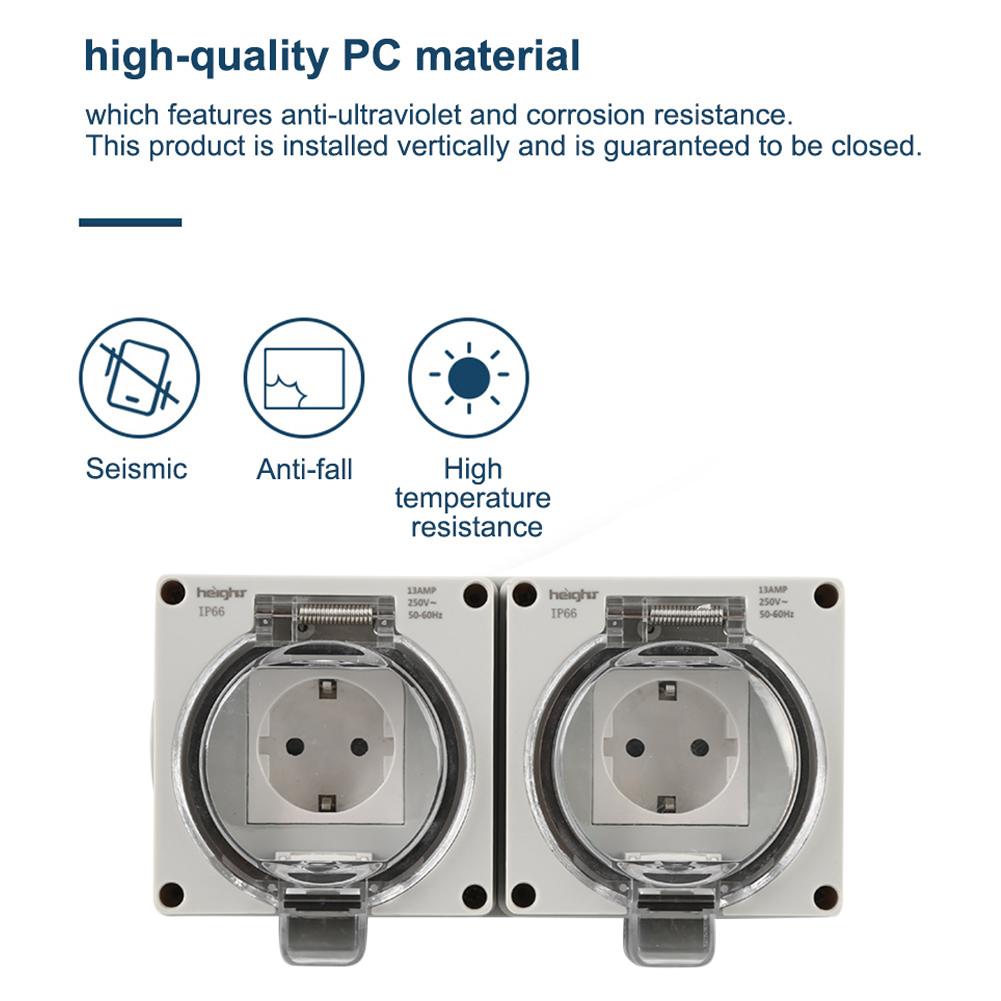 Outdoor Socket IP66 Weatherproof High-performance Plug Base Weatherproof Waterproof Outdoor Wall Power Socket