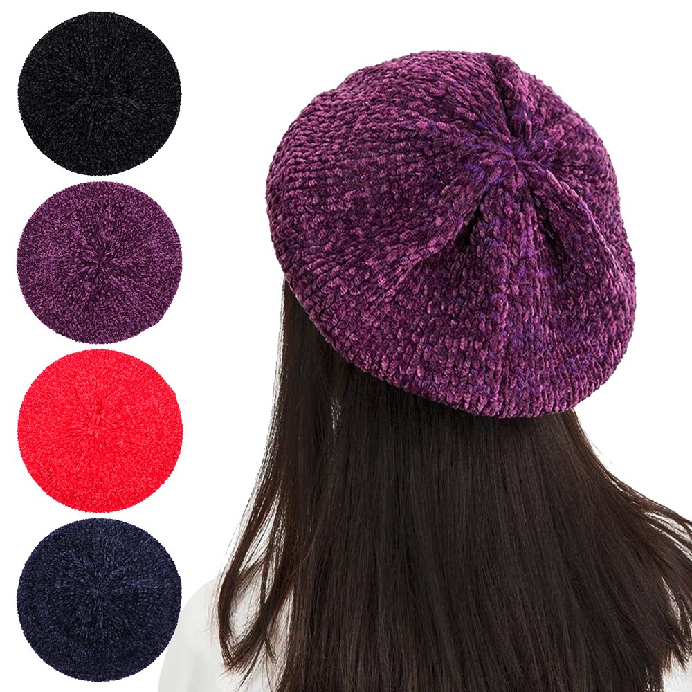 Dames winter baretten hoed chenille vintage stijl baretten dames effen kleur zachte warme mutsen dames eenvoudige mutsen