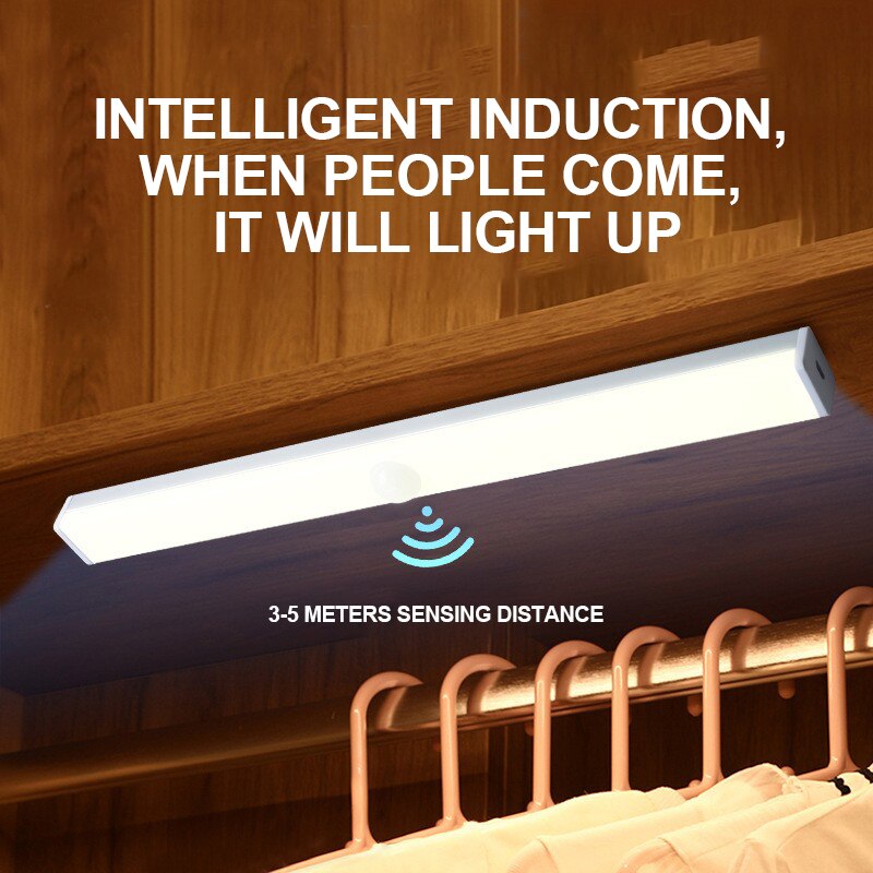 Led Nachtlampje Menselijk Lichaam Sensor Licht Smart Automatische Draadloze Usb Oplaadbare Voor Keukenkast Kledingkast Licht